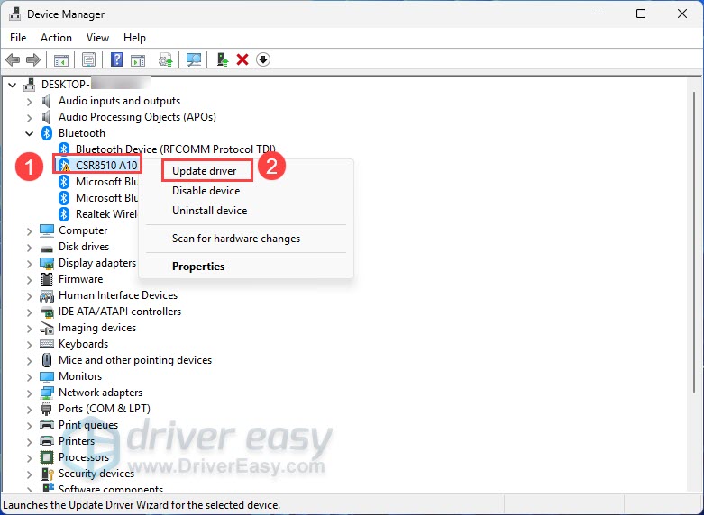 update csr8510 a10 driver in device manager