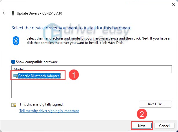 update csr8510 a10 driver in device manager