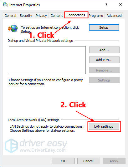 2 navigate to the connections tab select never dial a connection if you see it somewhere below choose settings if you need then click on lan settings - easiest fortnite region 2019