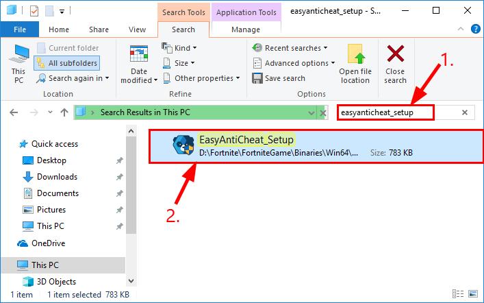 type easyanticheat setup in the search box and wait while windows works on searching the results then double click on easyanticheat setup as soon as it - fortnite files download for pc