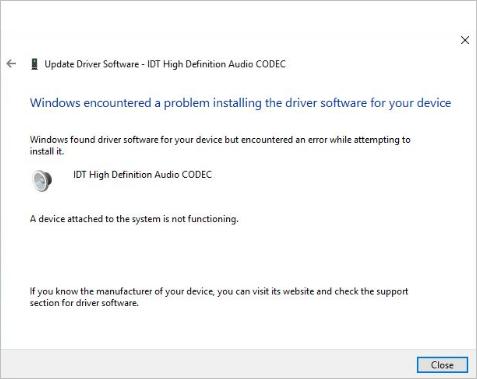 idt high definition audio codec error