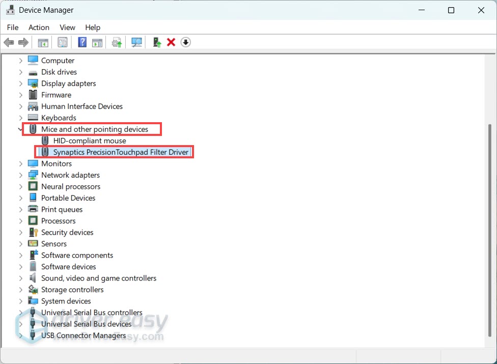 check touchpad model in windows device manager