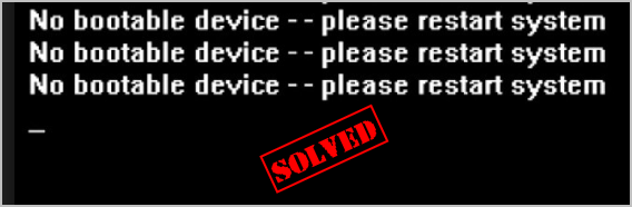 حل مشكلة رسالة no bootable device