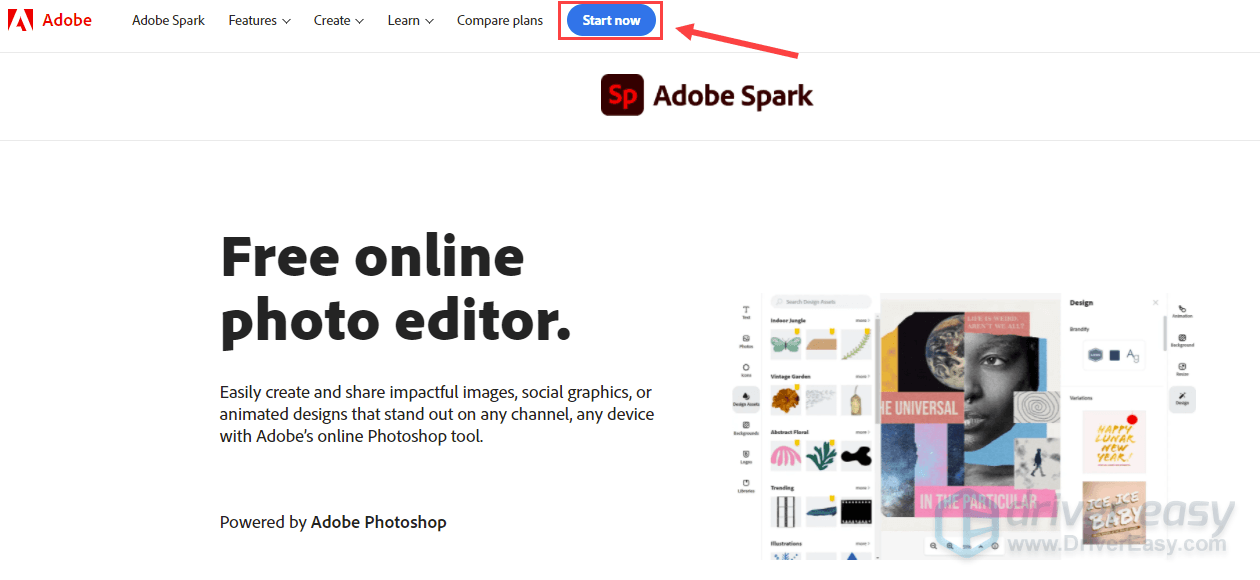 Adobe Spark Start now