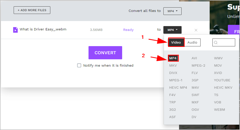 convert webm to mp4 utility