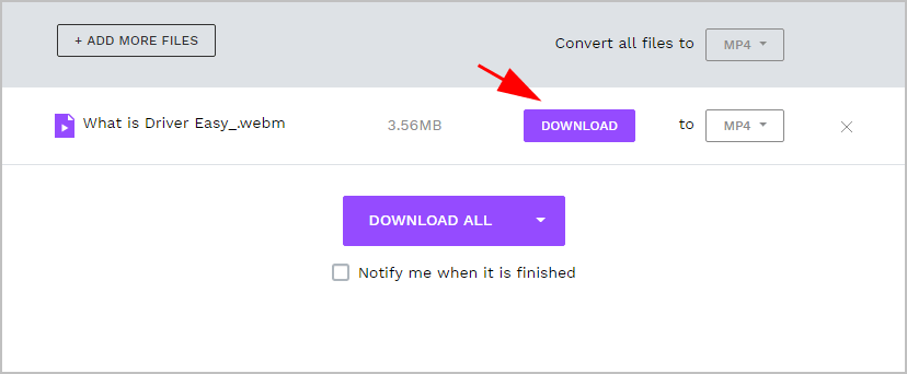 convert webm to mp4 while downloading