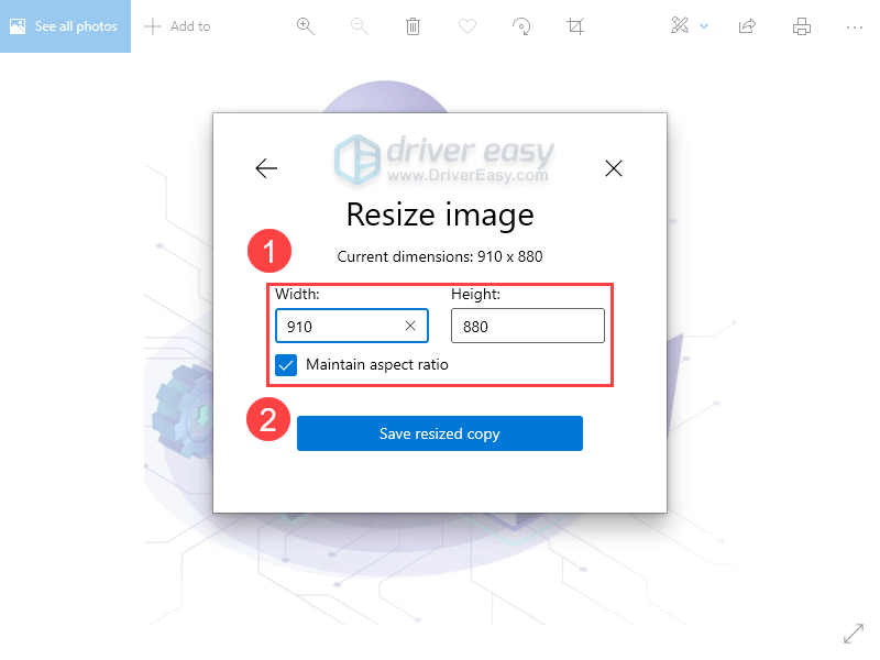 resize image using the Photos app