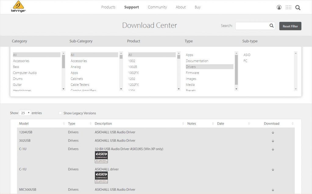 behringer usb wdm audio windows 10 driver