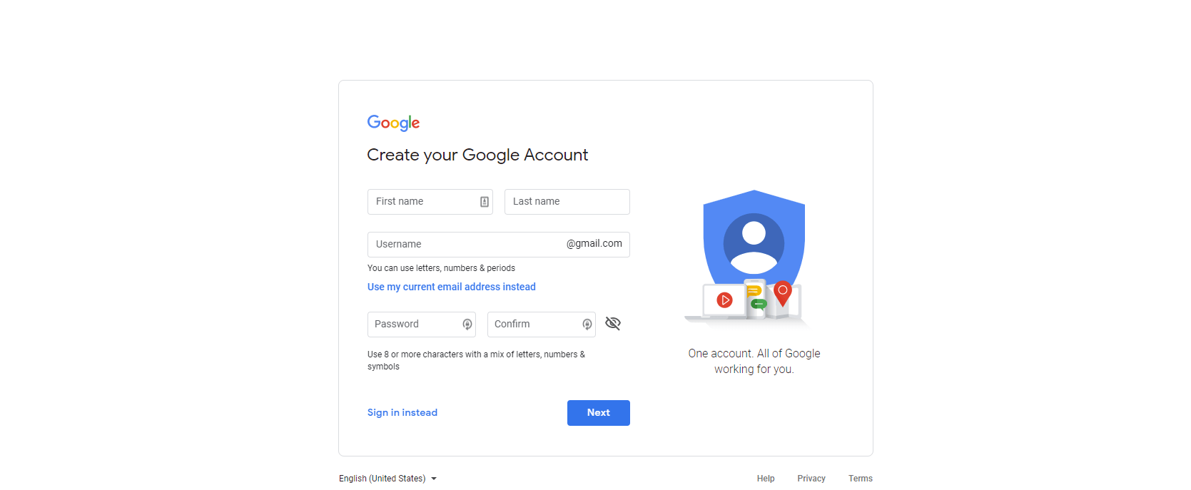 how to create a Google account