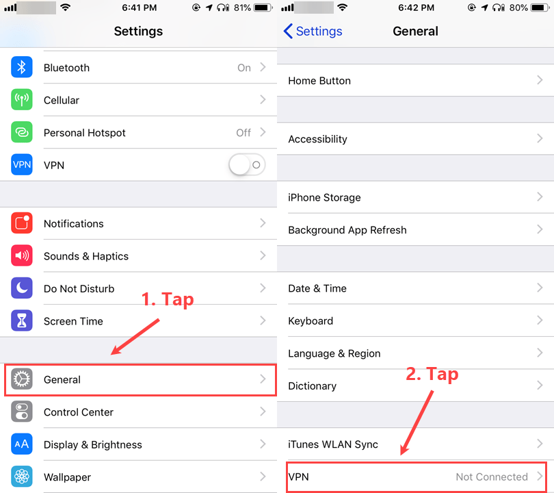 per app vpn iphone settings