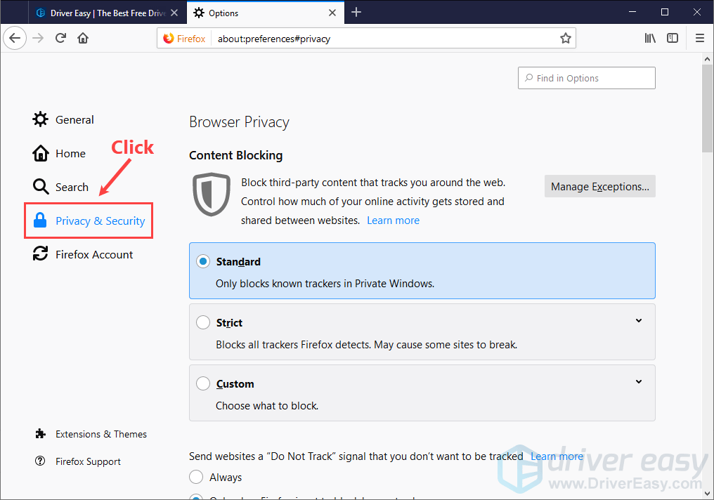 mozilla firefox ad blocker settings