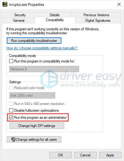 how to run nvidia control panel as administrator