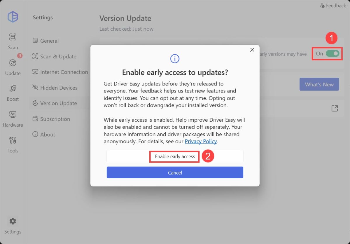 driver easy get early access to updates