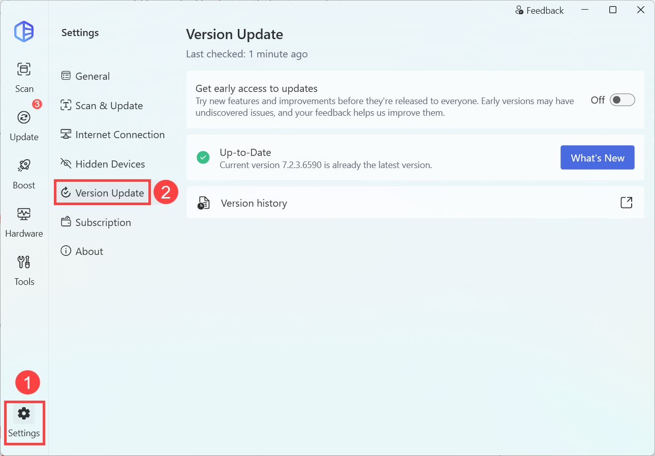 driver easy version update settings