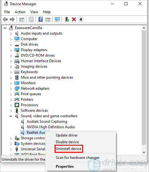 how to uninstall sound driver and reinstall