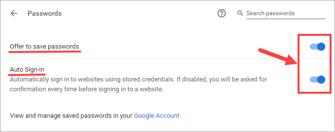 google chrome sign in wrong password