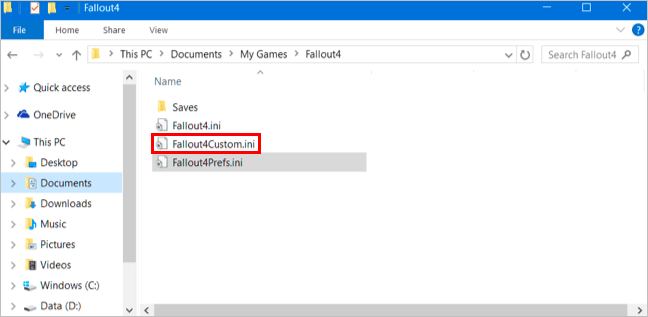 fallout 4 custom ini not configured