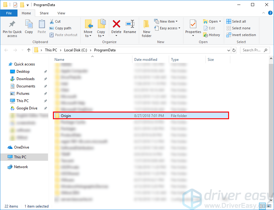 ProgramData Origin folder