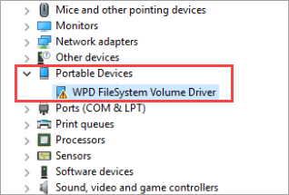 what is wpd filesystem volume driver installation