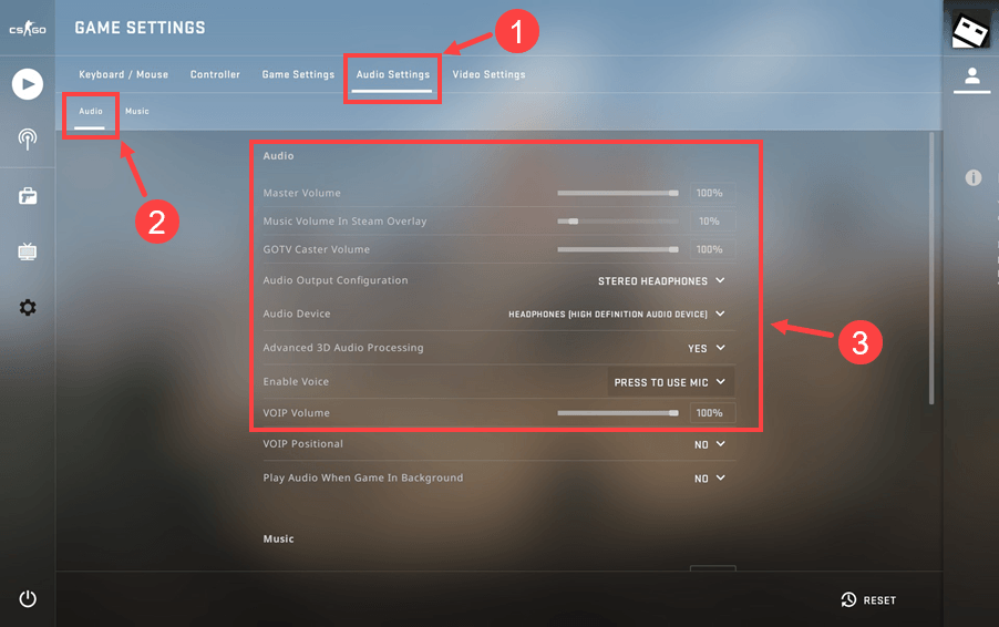 Audio settings