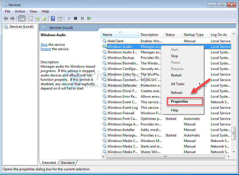 Windows audio endpoint builder отсутствует