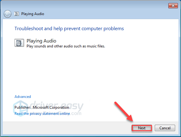 the audio service is not running win 7