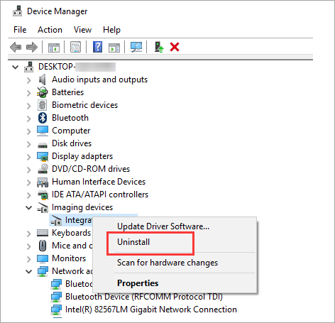 no imaging devices in device manager windows 10