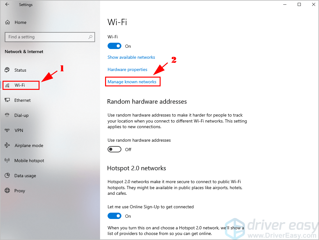 windows 10 manage known networks missing