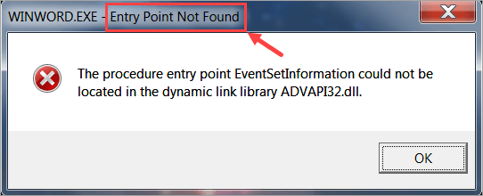 avast error message - entry point not found