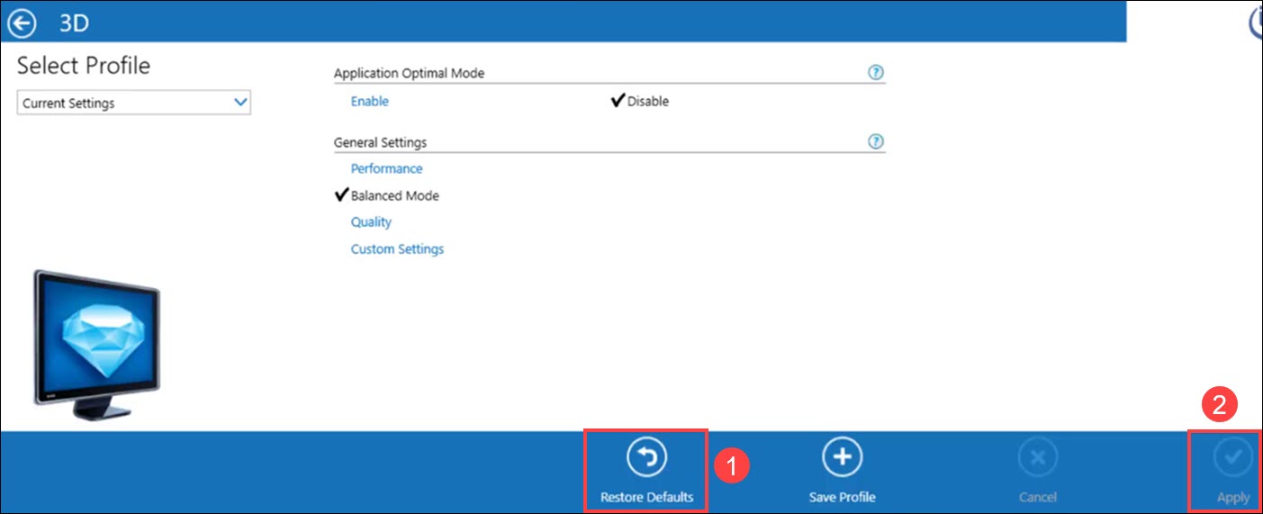 reset graphics settings intel