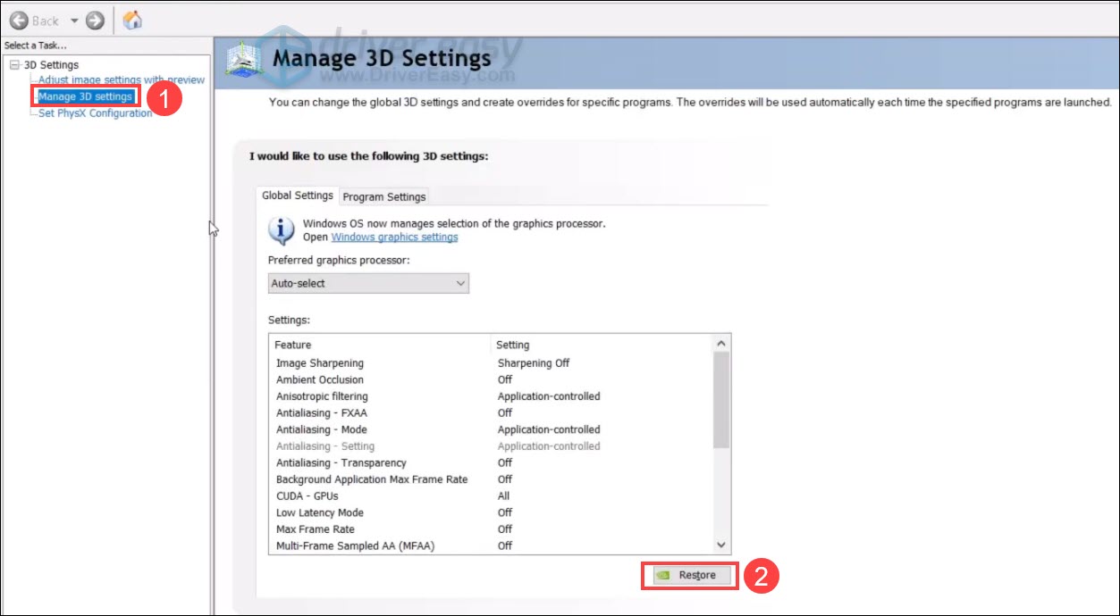 reset graphics settings nvidia