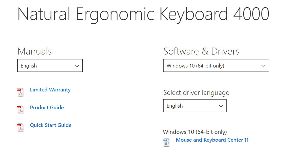 microsoft ergonomic keyboard driver download