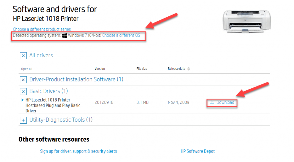 hp laserjet 1018 driver for windows 7