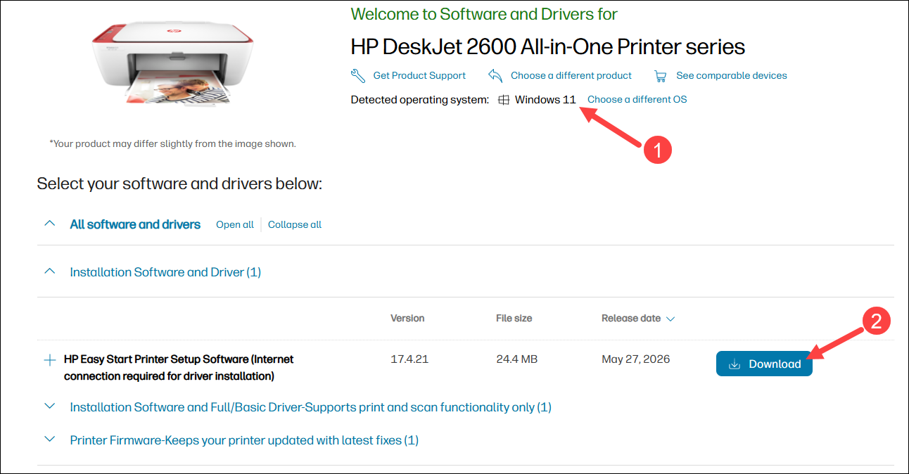manually download deskjet 2600 printer driver
