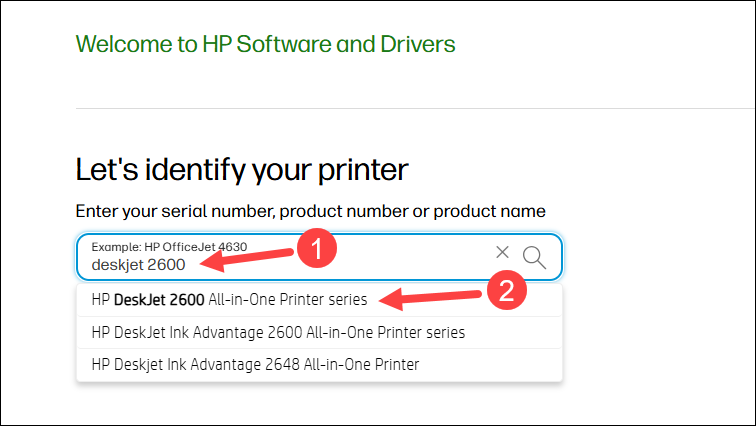 manually search for hp deskjet 2600 printer driver