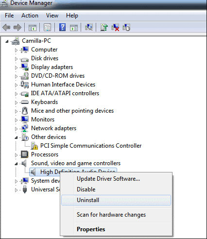 replacing microsoft hd audio device with actual device drivers