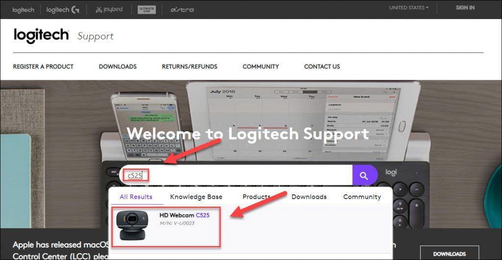 logitech c525 drivers windows 10