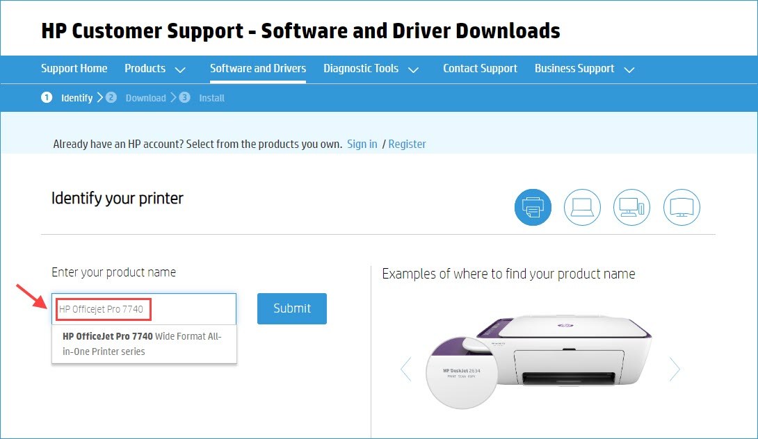 download driver hp officejet pro 7740