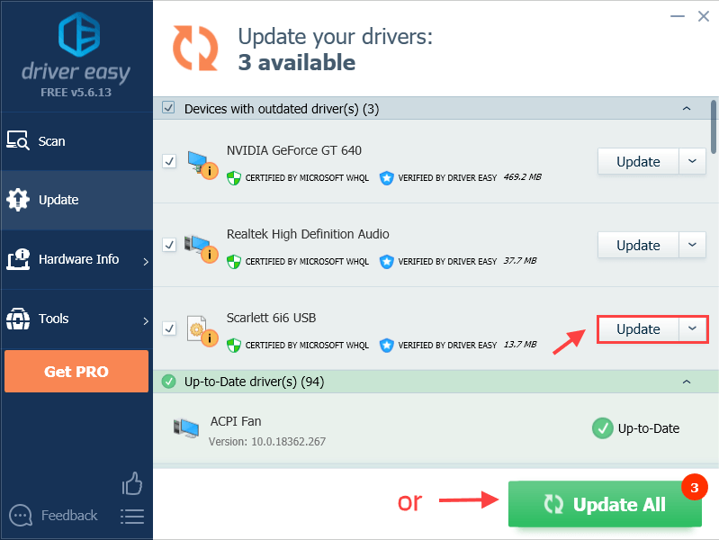 Driver Easy Update your Scarlett 6i6 USB