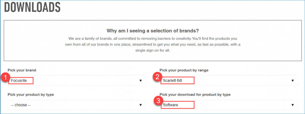 Pick the Type of your Focusrite Product