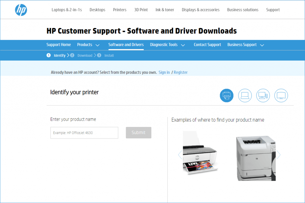 Driver downloads from HP Support