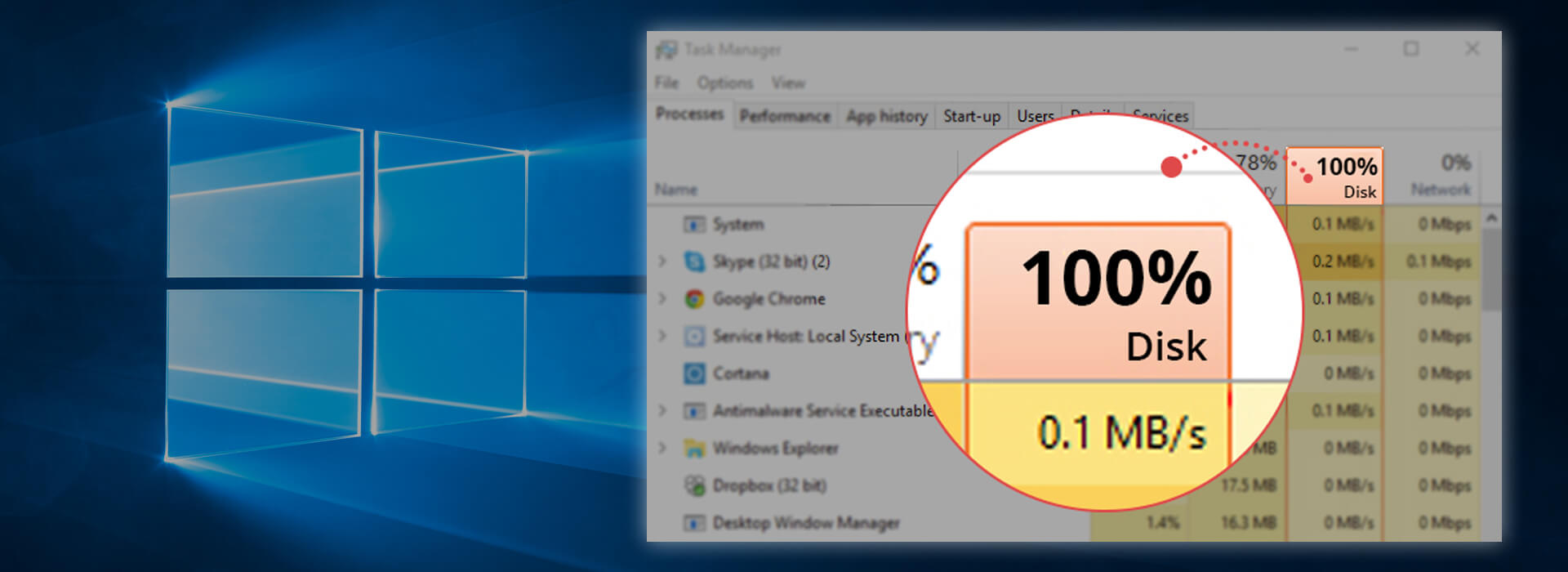 Windows 10 64 bit 100 disk usage