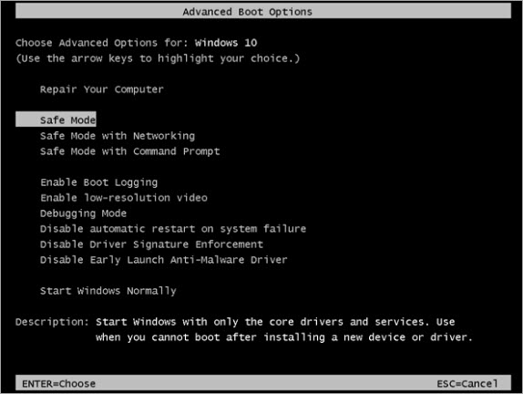 how to enter safe mode windows 10 from boot