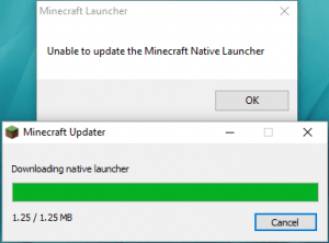 unable to update the native launcher minecraft
