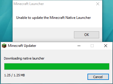 unable to update minecraft native launcher fresh install