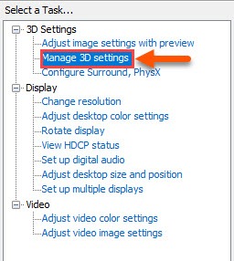 manage 3d settings nvidia not working