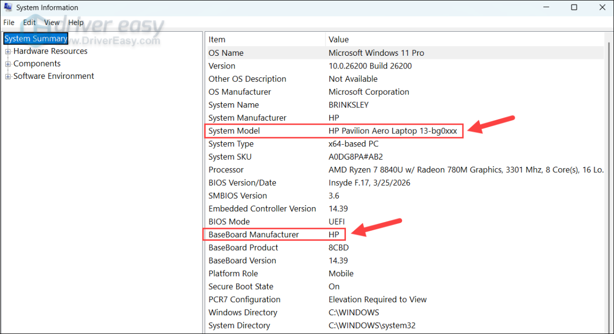 check system model and motherboard manufacturer