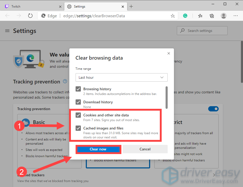 clear cache and cookies in Edge Twitch error 4000 resource format not supported