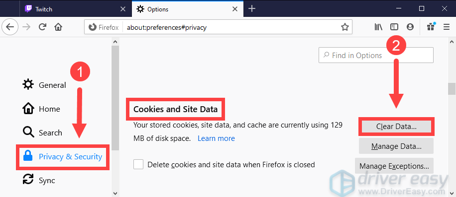 clear cache and cookies in Firefox Twitch error 4000 resource format not supported