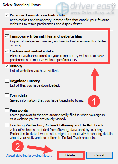 clear cache and cookies in Internet Explorer